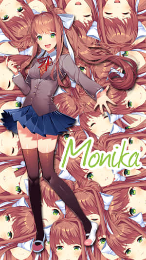 穿著校服的動漫女孩Monika被自己的臉孔包圍。 — 漸變色 壁紙