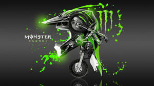 綠色和黑色的越野電單車，帶有Monster Energy標誌和飛濺，表演特技。 — 越野車 壁紙