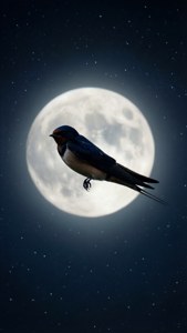 一隻燕子在星空下飛過滿月前