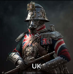 身穿精細盔甲的蒸氣龐克英國士兵手持步槍。
