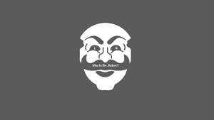 白色蓋伊·福克斯面具，帶有二進制眼睛和文字問誰是Mr Robot？