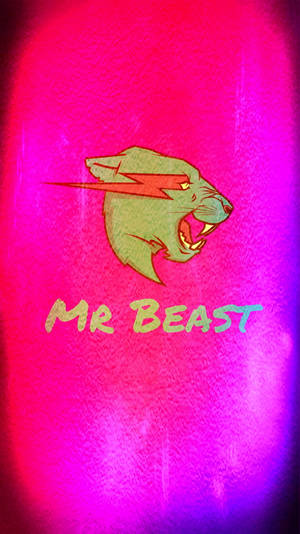 一個帶有閃電和「MR BEAST」文字的咆哮野獸標誌，背景為粉紅紫色漸變。