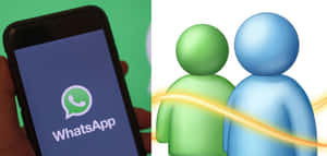 手握住手機，帶有WhatsApp應用圖標，旁邊有兩個連接的風格化人物。 — Cia標誌 壁紙