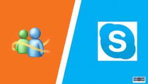 Windows Live Messenger 和 Skype 標誌並排顯示在彩色背景上。 — 科技 壁紙