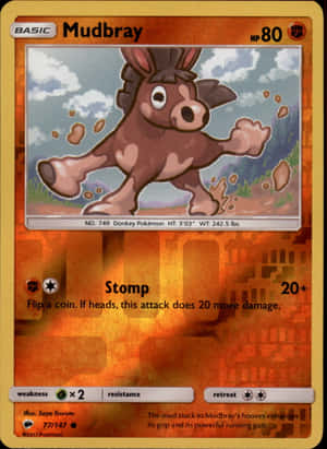 Mudbray 寶可夢卡片，顯示一隻棕色驢子在泥巴中跳躍，泥土飛揚。