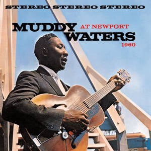 Muddy Waters 1960 年在紐波特晴朗天空下彈結他。
