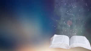 打開的書漂浮著，星星從書頁中升起，散發神秘光芒。