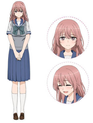 身穿水手服、粉紅色頭髮的動漫女學生展示不同表情。