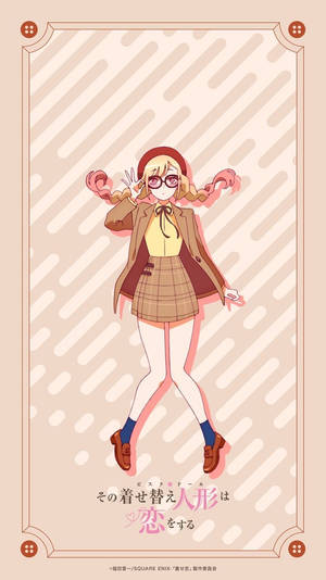 動漫女孩穿著校服，戴眼鏡和雙馬尾，開心地擺姿勢。