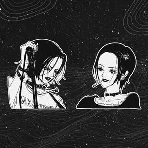兩個動漫女孩漂浮在太空中，一個拿著麥克風，另一個在抽煙。 — 靚靚動畫 壁紙