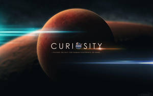 火星帶有發光的藍色光條和好奇號火星車任務標誌。 — 火星 GIF 壁紙