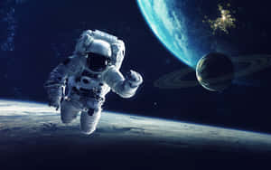 太空人在行星和星星附近漂浮於太空 — 太空人 壁紙