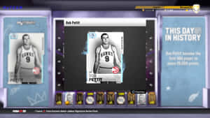 NBA 2K19遊戲畫面顯示Bob Pettit的球員卡和歷史事實。