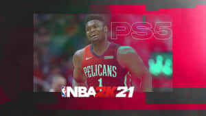 身穿鵜鶘隊球衣的NBA 2K21籃球運動員，帶有PS5品牌標識。