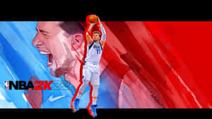 NBA 2K22 籃球運動員在水彩背景中入樽。