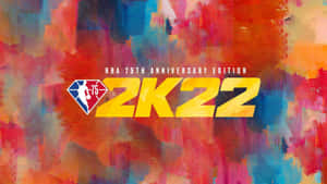 NBA 75週年紀念版2K22遊戲標誌在色彩繽紛的抽象背景上。