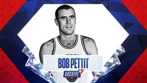 Bob Pettit身穿籃球球衣的肖像，帶有幾何紅藍背景和鑽石圖形。