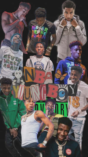 YoungBoy Never Broke Again不同服裝和姿勢的拼貼畫。