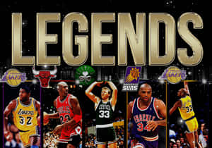 NBA傳奇人物以球隊標誌同「LEGENDS」文字擺出動作姿勢。