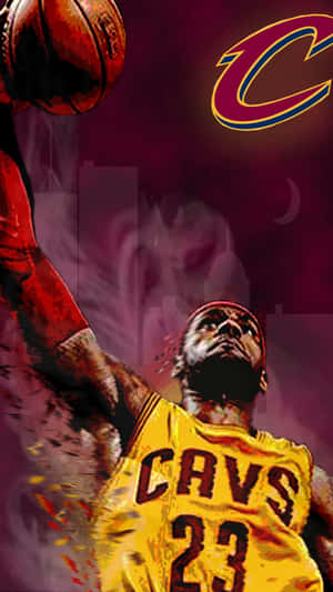身穿黃色Cavs球衣的籃球運動員在夜晚入樽。