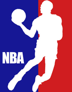 NBA標誌，藍紅背景上有一個白色籃球運動員剪影。