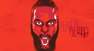 一幅兇猛的插圖肖像，一個鬍鬚男，帶有「Fear The Beard」文字。
