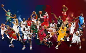 NBA 籃球運動員穿著球隊球衣做出動作姿勢。