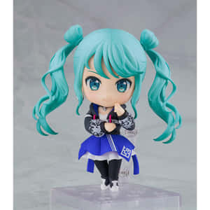 青綠色雙馬尾、藍色眼睛的動漫人偶，穿著校服。 — 初音未來 壁紙