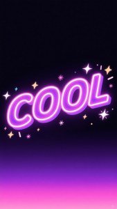 喺紫色同粉紅色漸變背景上，被星星包圍嘅霓虹紫色cool字