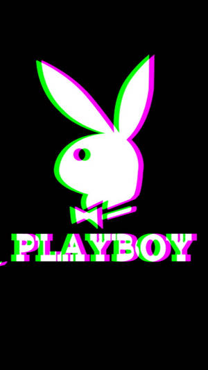 Playboy兔仔標誌在黑色背景上發出螢光綠和粉紅色的光芒。