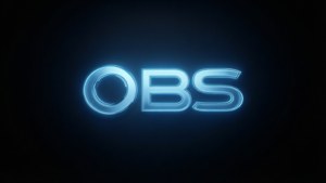 深色背景上顯示OBS的藍色霓虹文字