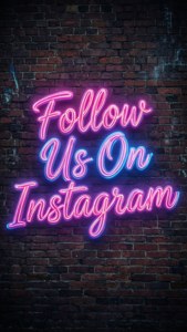 磚牆上的霓虹燈牌說在 instagram 上關注我們