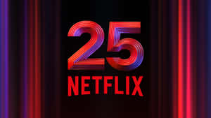 Netflix 25 週年紀念標誌，帶有發光霓虹數字和彩色垂直條紋。