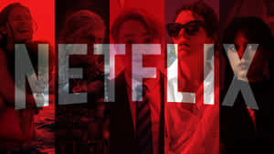 Netflix 標誌與來自不同節目的紅色調角色肖像。