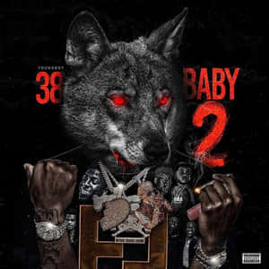 一隻紅眼狼手持香煙和珠寶，帶有專輯文字。