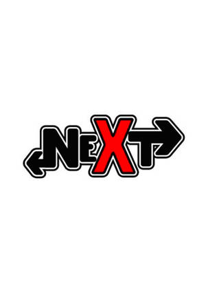 粗體紅色和黑色的NEXT文字，方向箭頭整合在字母中。