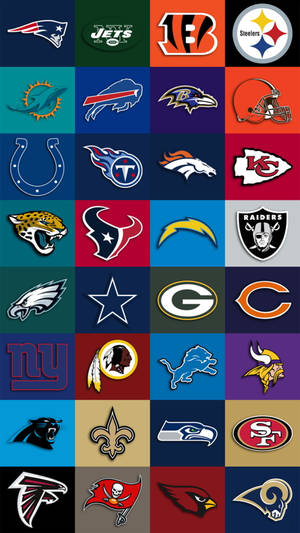 以彩色網格排列的NFL球隊標誌集合。