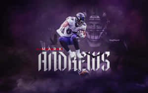 美式足球員 Mark Andrews 以動作姿勢呈現，名字文字覆蓋在煙霧紫色背景上。