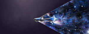 一雙藍色Nike足球鞋在星光燦爛的宇宙隧道中飛翔。