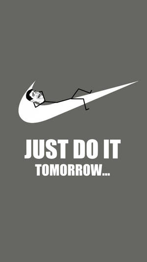 一名男子在Nike勾號內休息，並帶有文字just do it tomorrow。