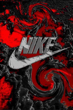Nike標誌配以紅色和黑色漩渦抽象背景