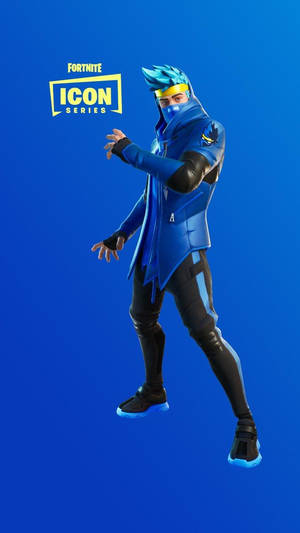 穿著藍色和黑色裝備嘅Fortnite Icon Series角色動態擺姿勢。