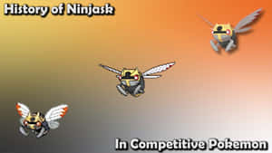三隻像素化的 Ninjask 寶可夢在漸變背景上飛行，帶有關於競技寶可夢的文字。 — 漸變動畫 壁紙