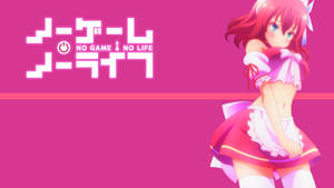 動漫角色穿著粉紅色女僕裝，在洋紅色背景上帶有「No Game No Life」標誌。