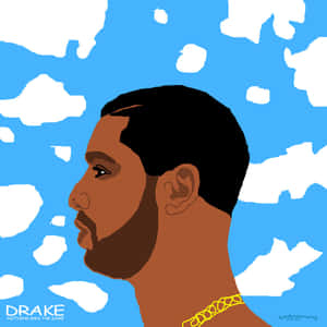 Drake側面插圖，戴住金鏈，背景係藍天白雲。