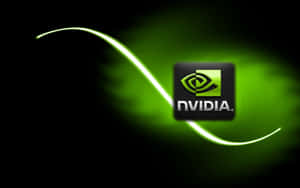 Nvidia 標誌在黑色背景上帶有綠色光芒和光痕。