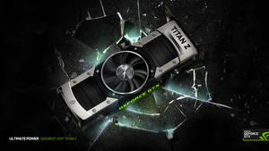 GeForce GTX TITAN Z 顯示卡以綠色能量擊穿玻璃。