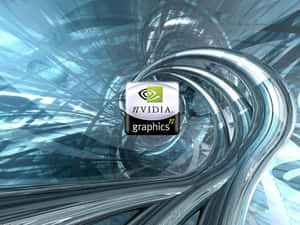 未來感藍色金屬隧道中的 Nvidia 圖形標誌
