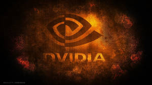 Nvidia 標誌在深色六角紋理背景上發出橙色光芒。