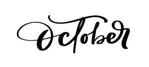 「October」這個詞以流暢的黑色草書字體寫在白色背景上。 — 鼓舞人心的 壁紙
